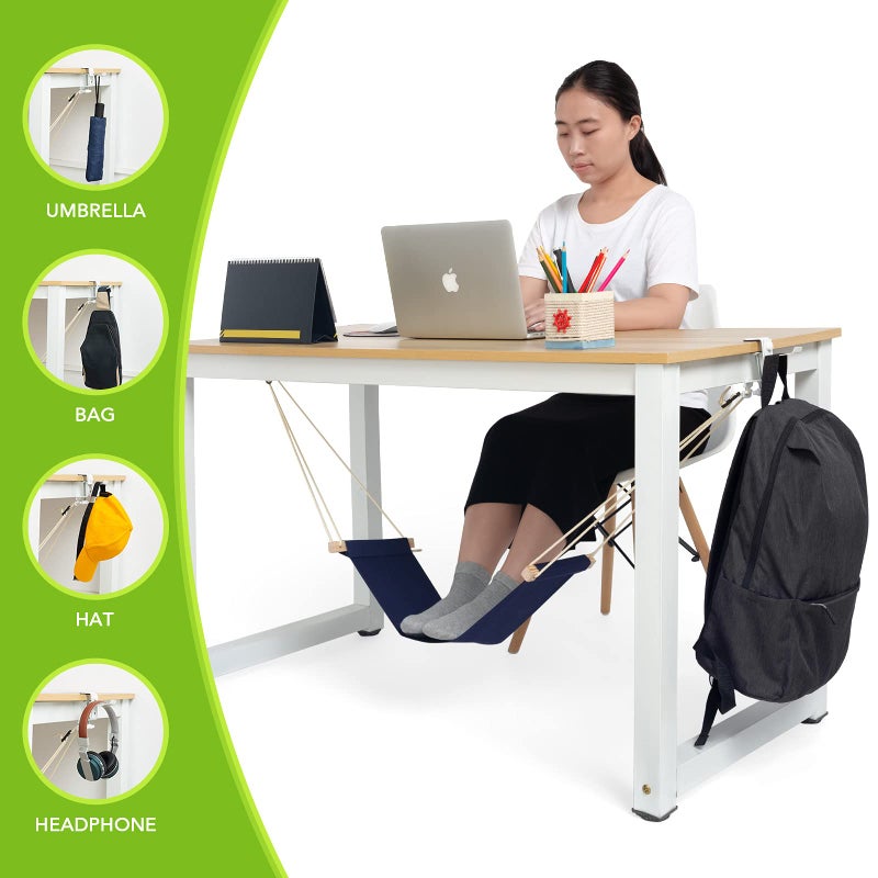 iMissiu Foot Hammock Under Desk Footrest | Adjustable Office Foot Rest Under Desk Hammock | Portable Desk Feet Hammock with Headphones Holder (Black) - Image 5